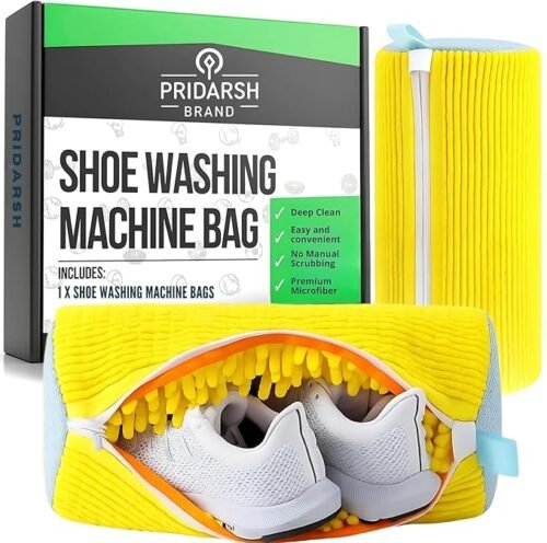 PRIDARSH Shoe Washing Machine Bag, Invisible Zipper Hook, Shoe Washing Bag for Washer and Dryer, Shoe Laundry Bags for Sneakers, Reusable Shoe Cleaning Bag for All Shoe Sizes (Laundry shoe bag Yellow)