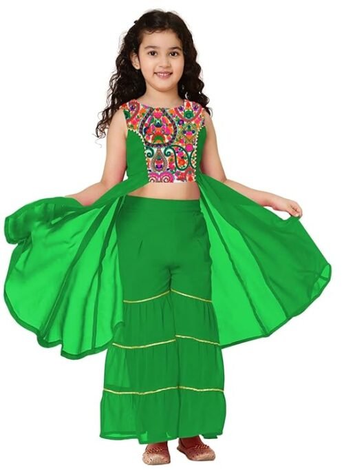 A.T.U.N. (ALL THINGS UBER NICE) Girls Polyester 3/4 Sleeve Kurta and Sharara Set | Traditional Ethnic Wear Clothing Set for Festival and Special Occasions