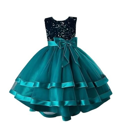 Niren Enterprise Embroidery Sequence Baby Frock for Kid Girls with Sleeveless Bow Surface Styling and Round Neck | Frock for Baby Girl