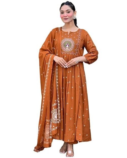 KLOSIA Women Printed Anarkali Kurta and Pant Set with Dupatta